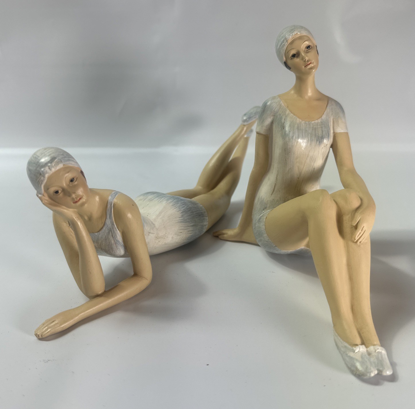 1920’s BATHING BEAUTY Figurine~ SET OF 2~ LIGHT BLUE, Art Deco,