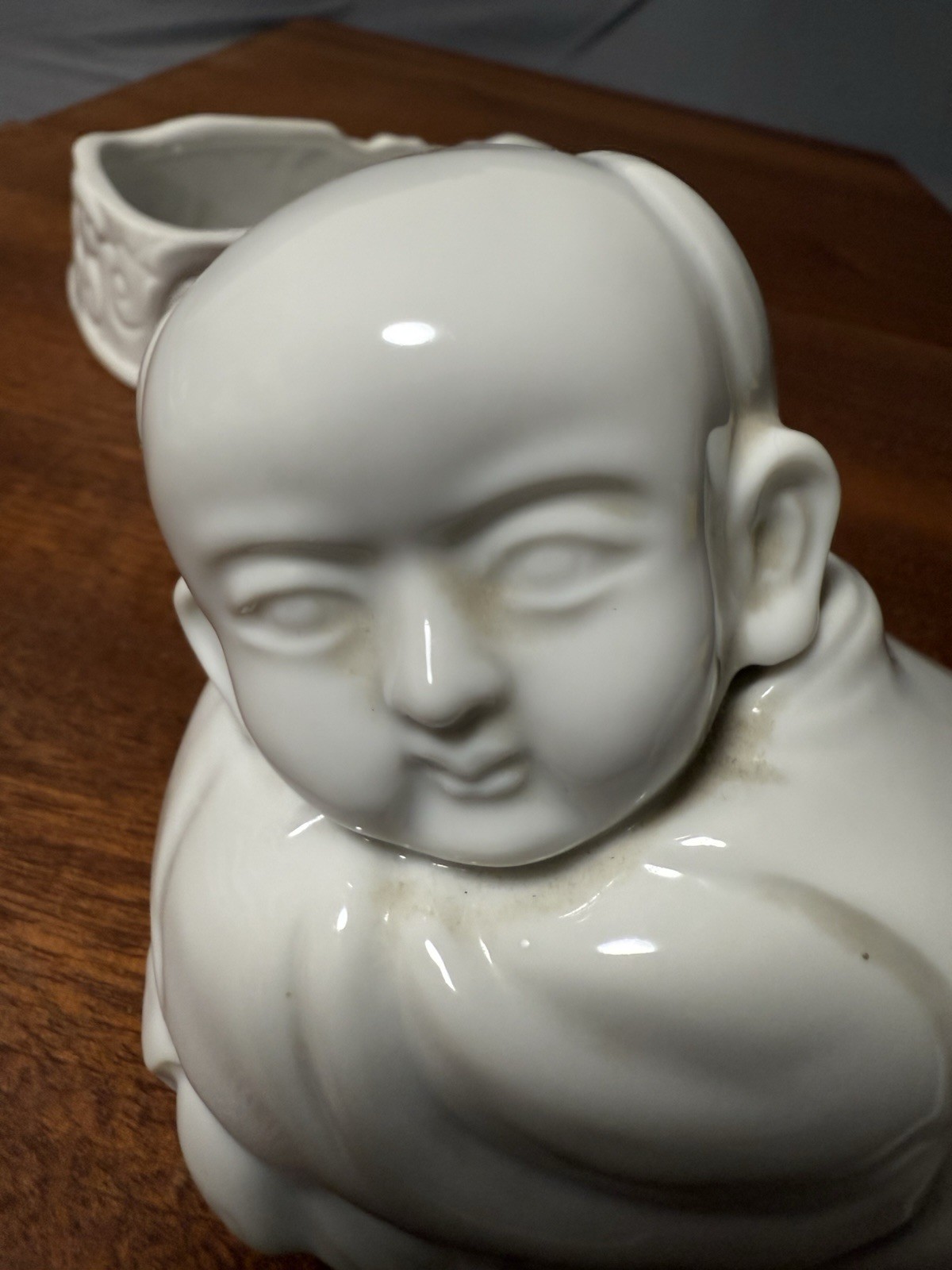 White Porcelain Reclining Child Figurine Trinket Box Asian Style Ceramic