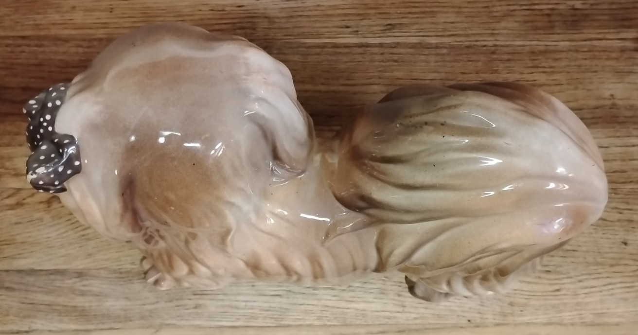 Vintage Pekingese Lifesize Pup 12.75″L x 10.5″T Ceramic Mold Crestomold inc 1976