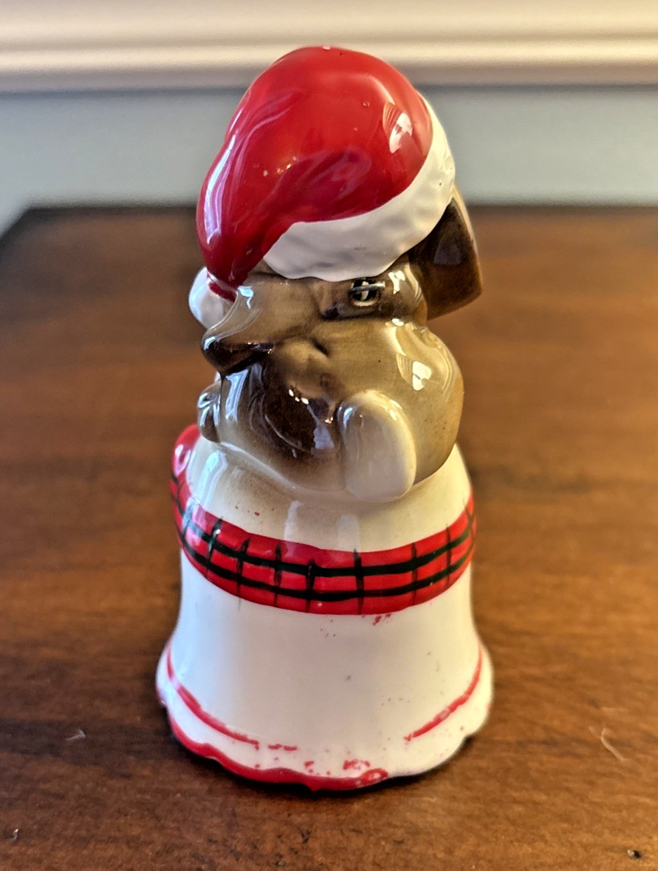 Josef Originals Christmas Dog Bell Made in Korea wearing santa hat