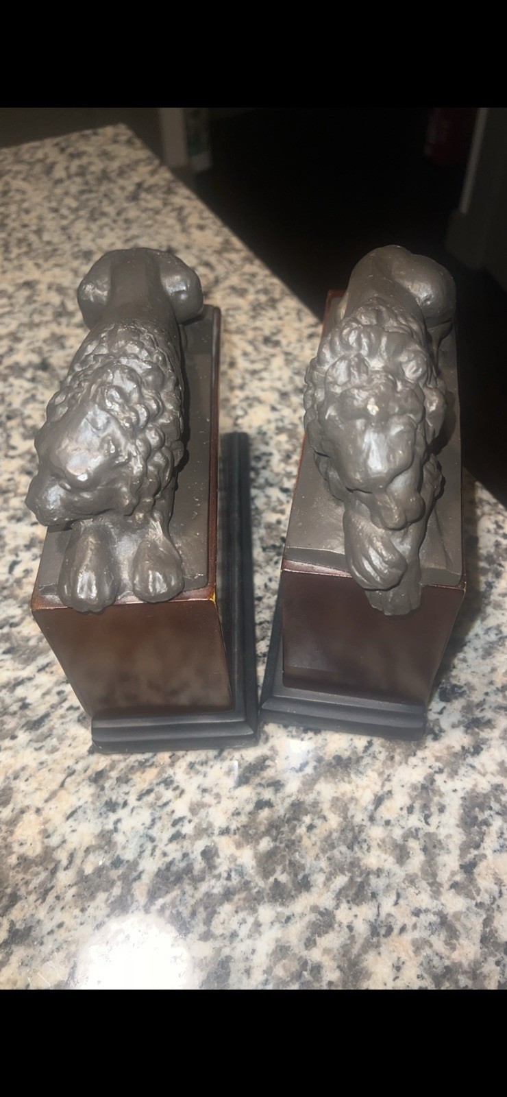Vintage 1940s Pair Of Brass Lion Sculptures On Cherry Wood Base