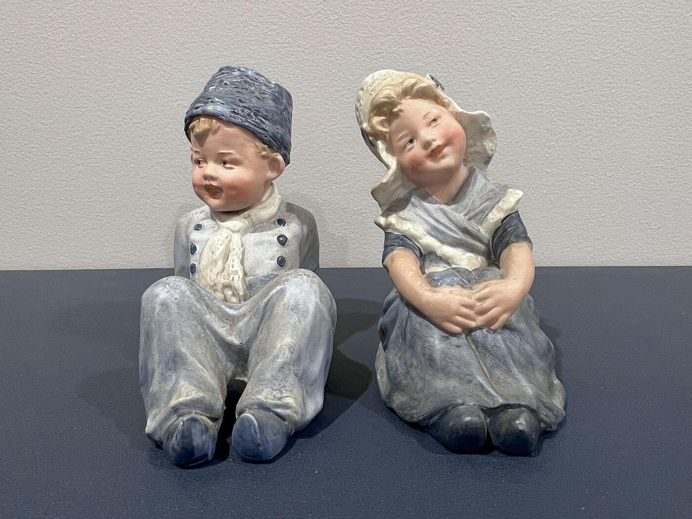 1882 vtg germany dutch boy girl porcelain Gebruder Heubach figurine bisque blue