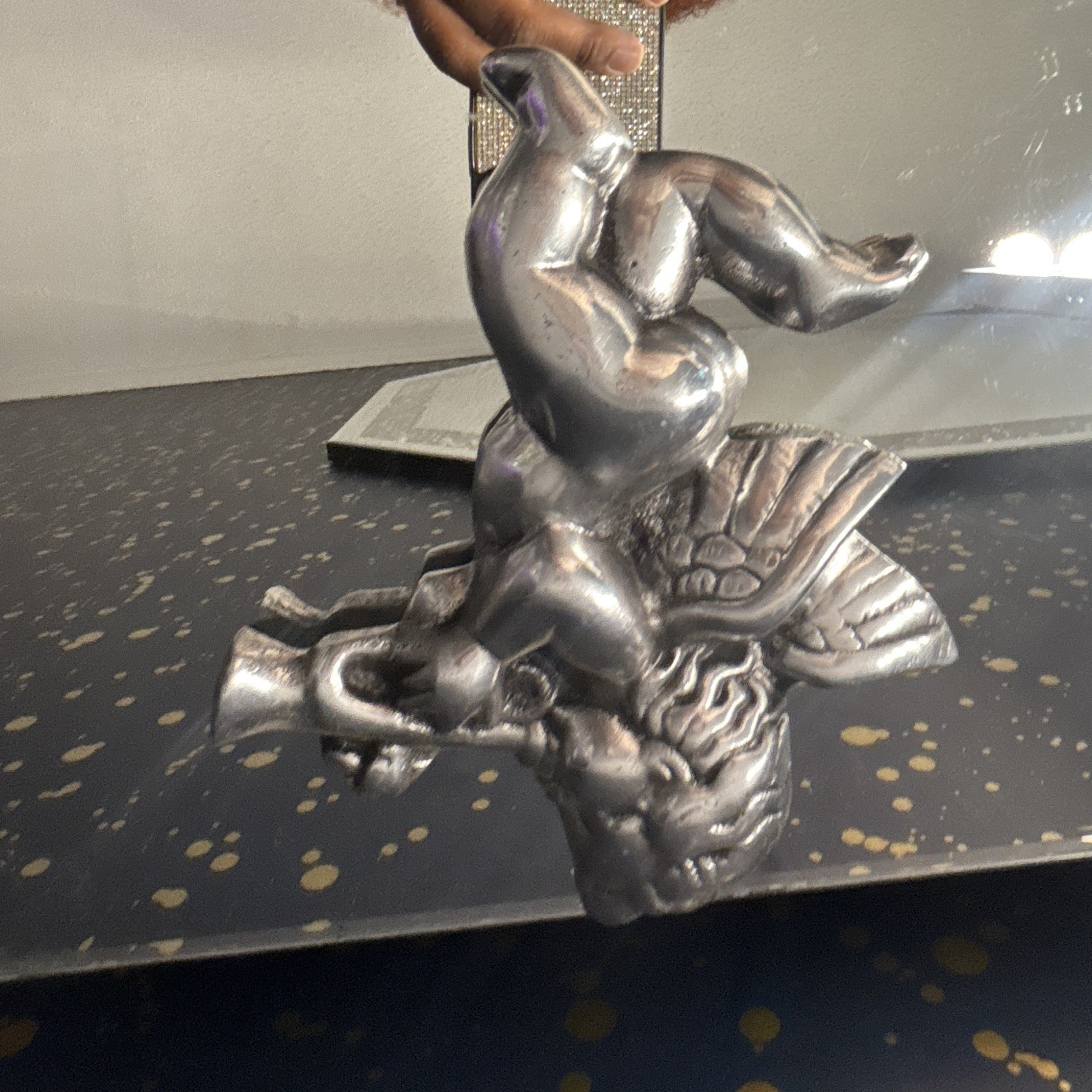 Silver Metal Cherub Angel Wall Mounted Figurine Wall Hanging Playing Horn