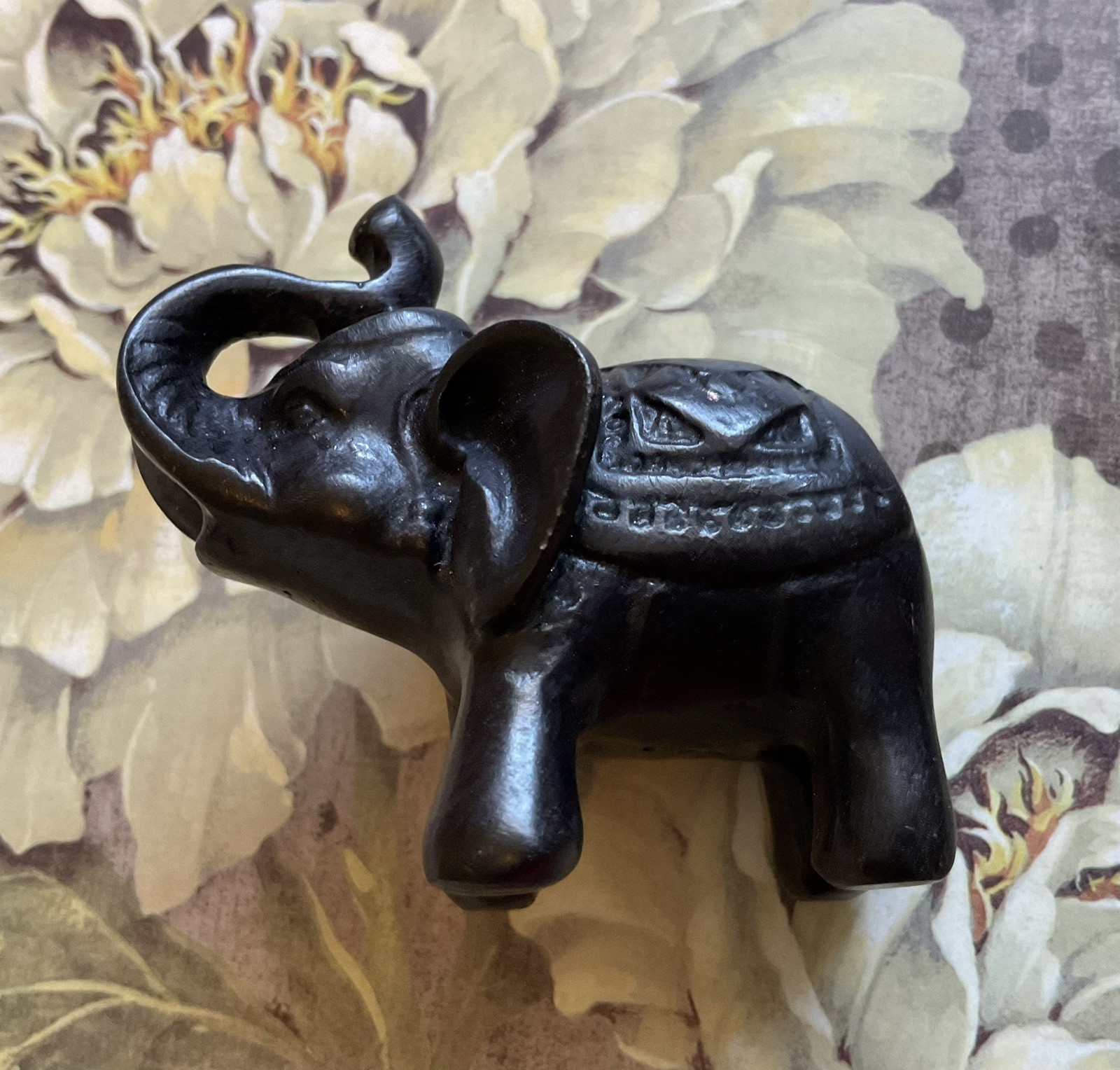 Vintage Black Elephant Miniature Figure from India, Collectible animal 2 x 2”