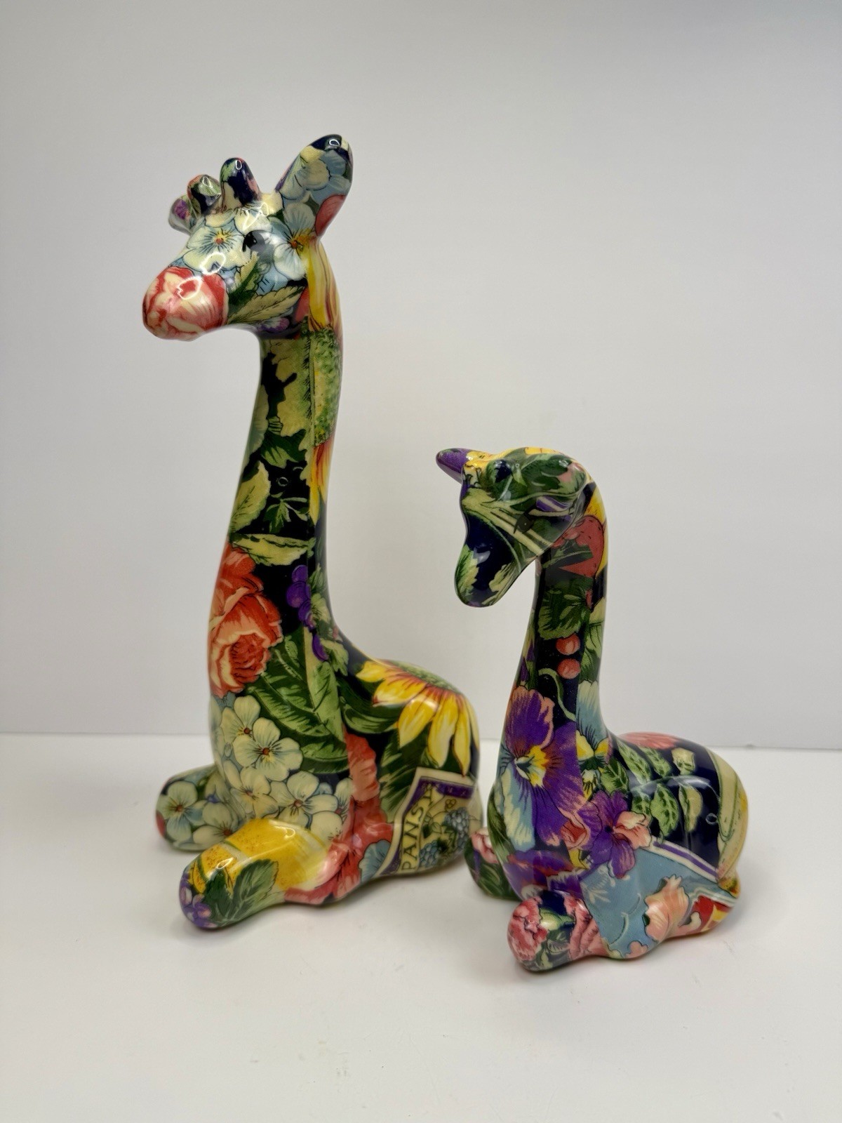 Pair Of vintage decoupage Giraffes