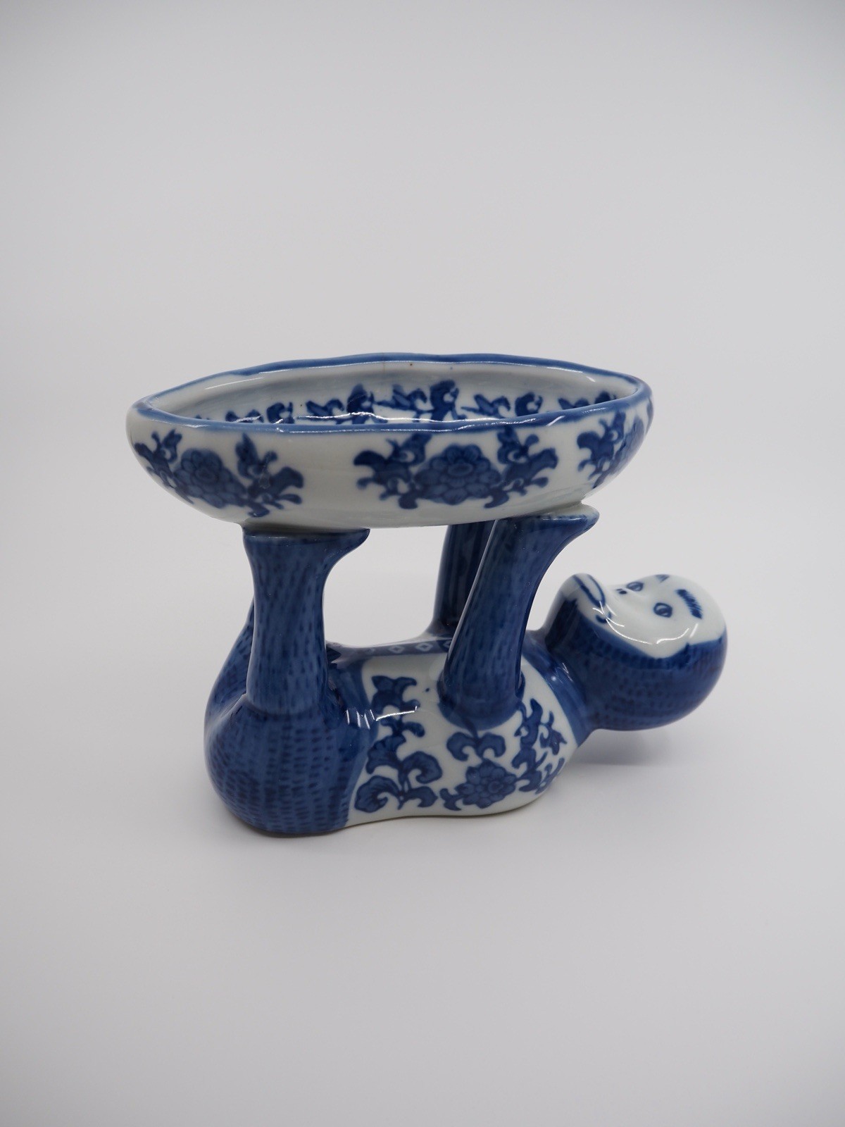 Vintage Blue and White Chinoiserie Monkey Dish, Trinket Decorative Tray