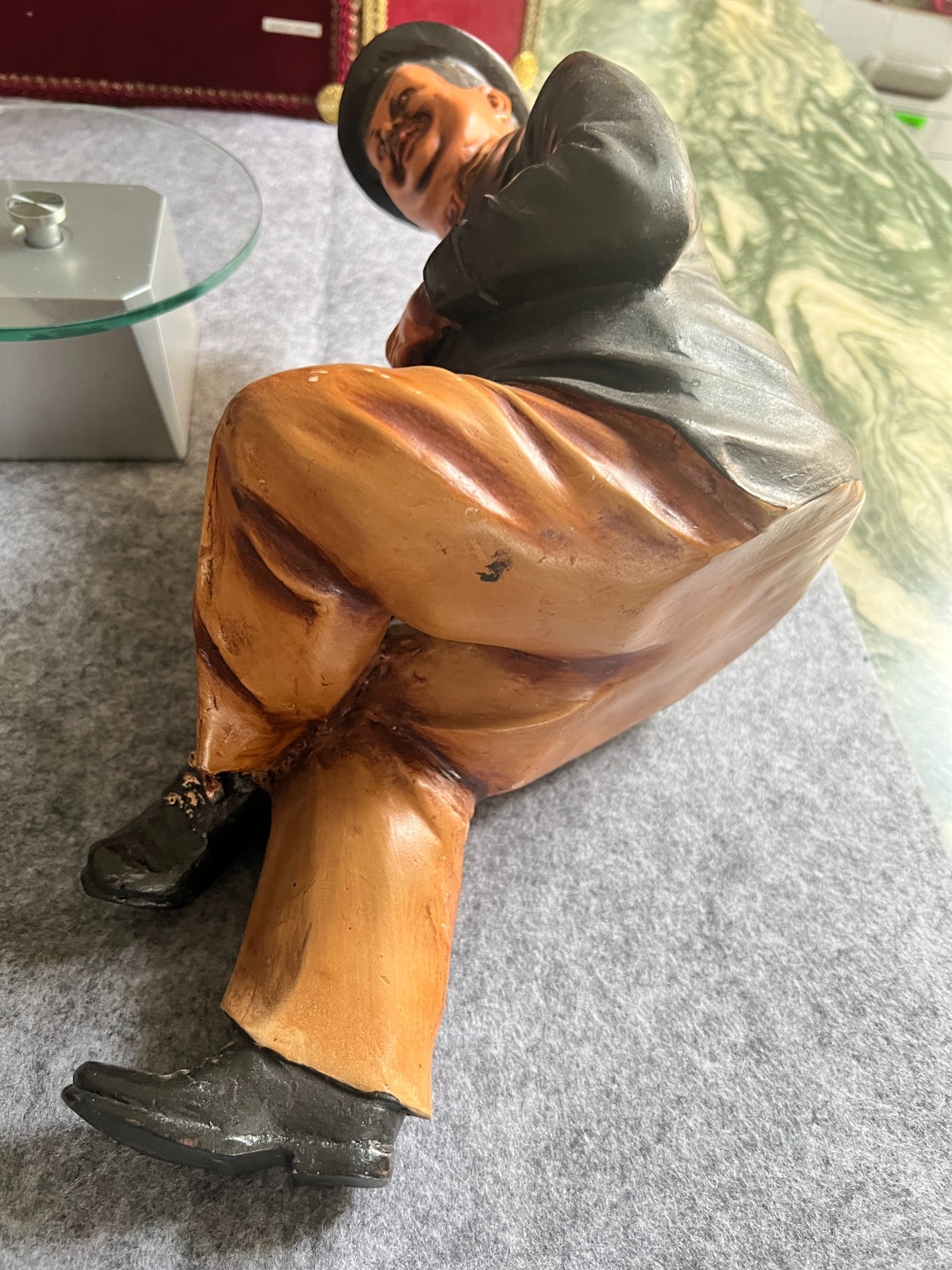 Vintage European Gentleman Figurine Seated Resin Sculpture Hand Painted 15″