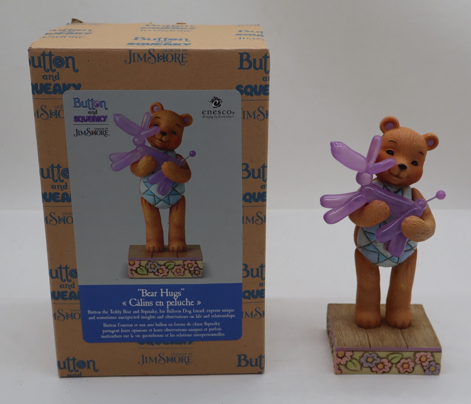 Jim Shore Button Holding Squeaky Dog Balloon Bear Figurine NIB
