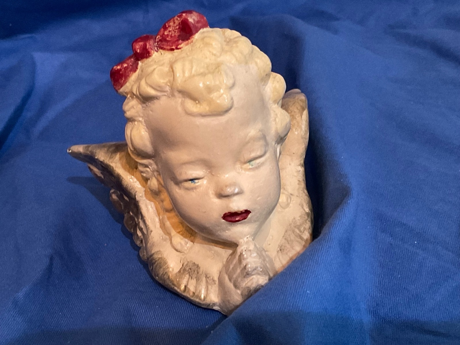Vtg Angel Candle Holder Chalkware or Composite Little Girl Angel
