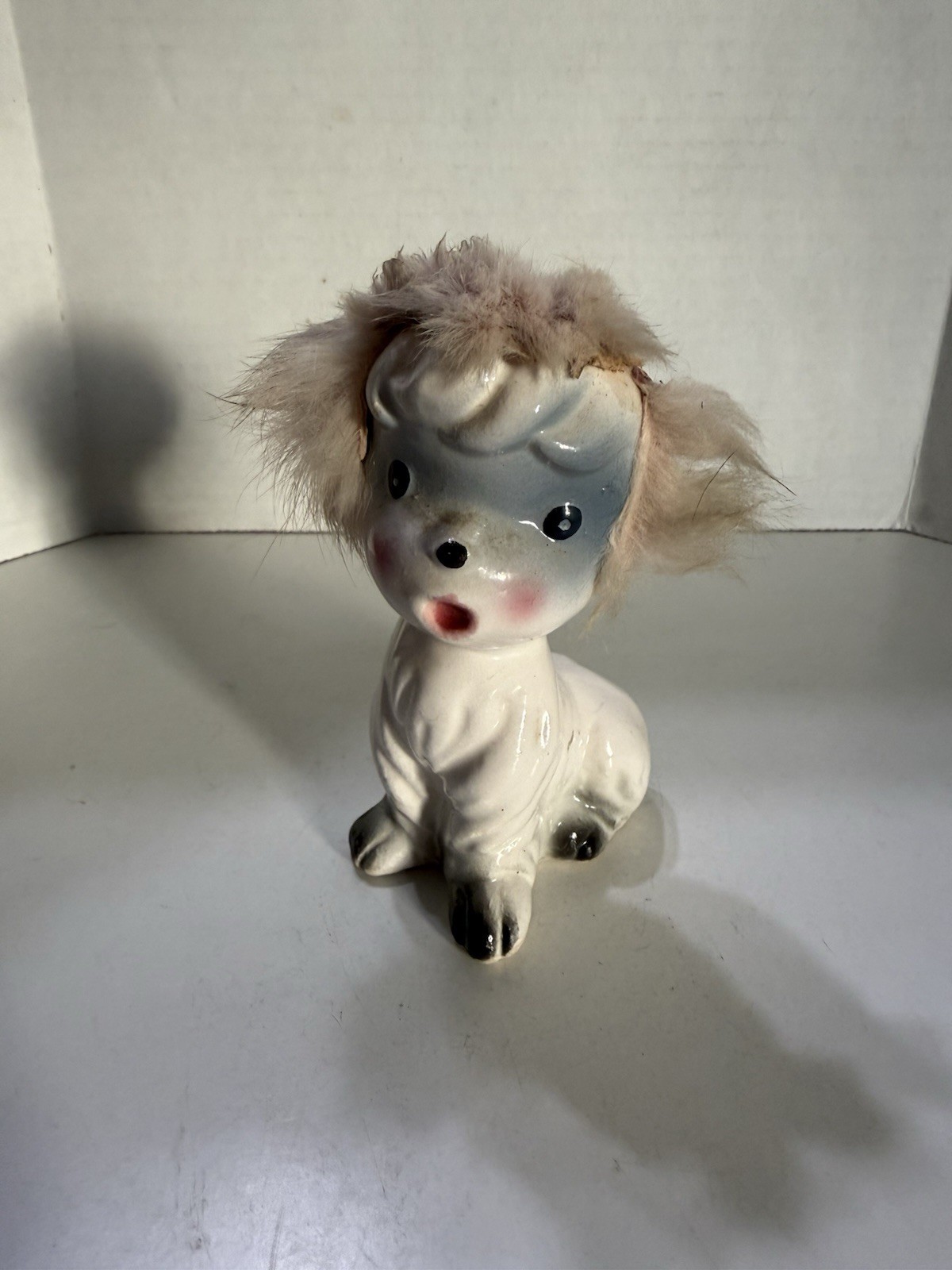 Rare VTG 1940 Porcelain Ceramic Flock Anthropomorphic Puppy Dog Poodle Figurine