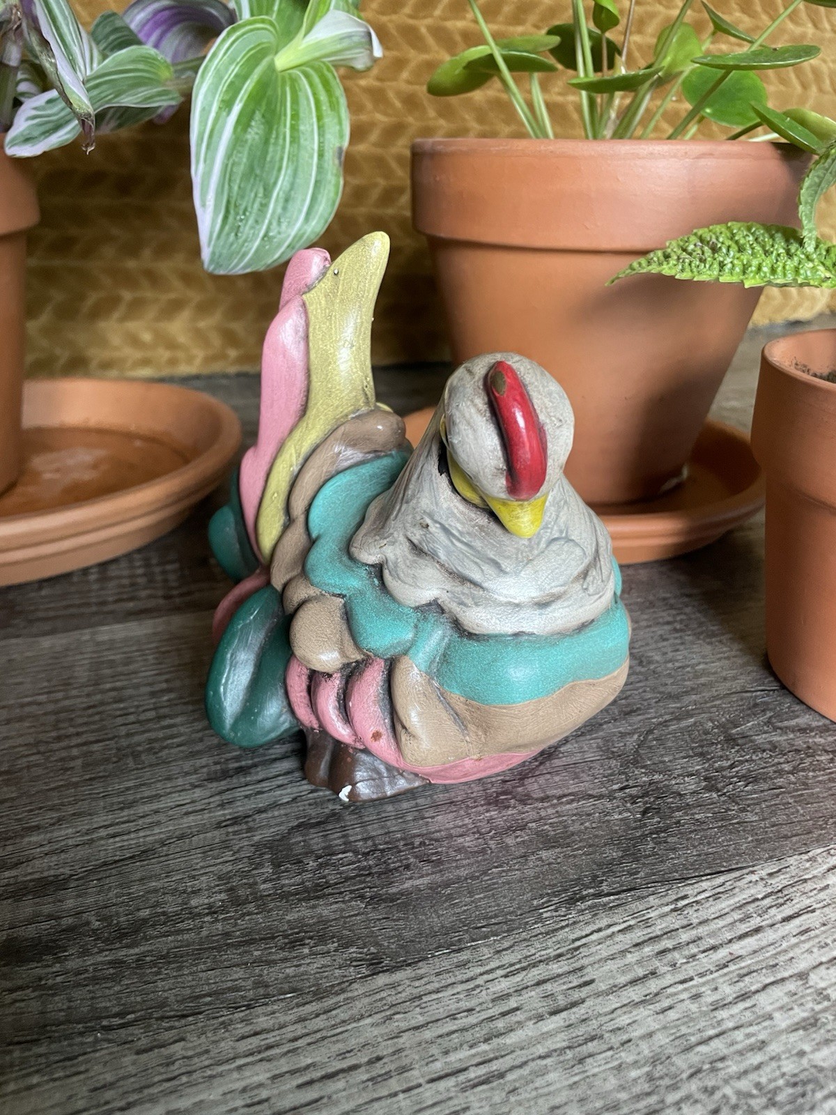 Signed D. Porter 1973 Hand Painted Ceramic Bird Figurine Folk Art Vintage Decor