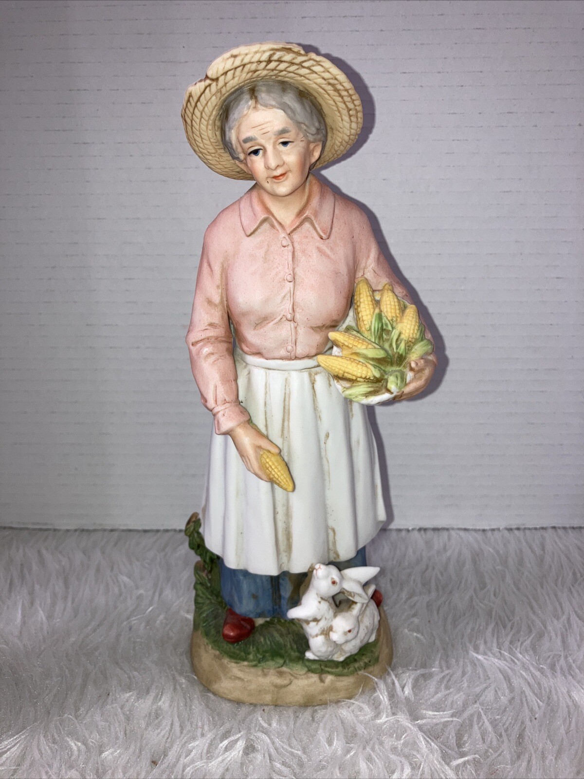 Vintage HOMCO #8807 Home Interior Farmers Wife Harvesting Corn Figurine