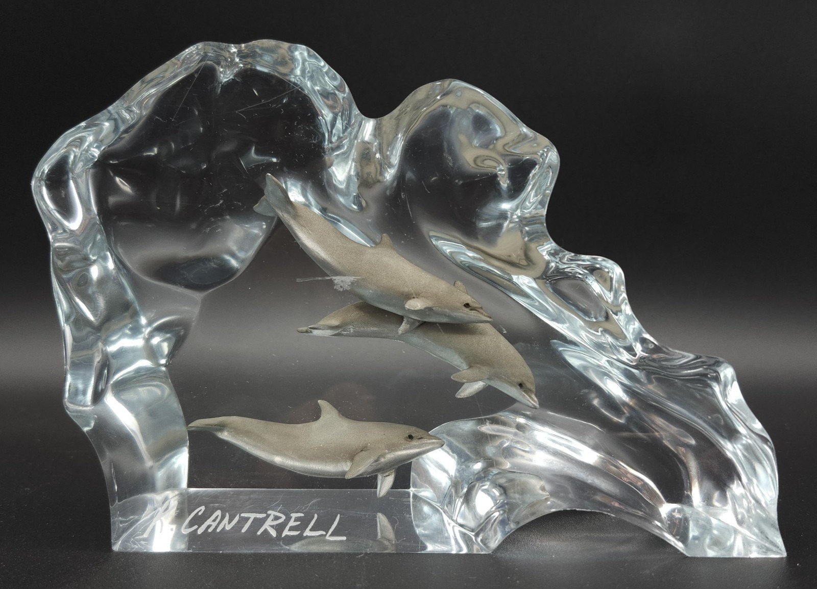 Vintage “Dolphin Wave” Lucite Limited Edition Sculpture Signed Kittie Cantrell