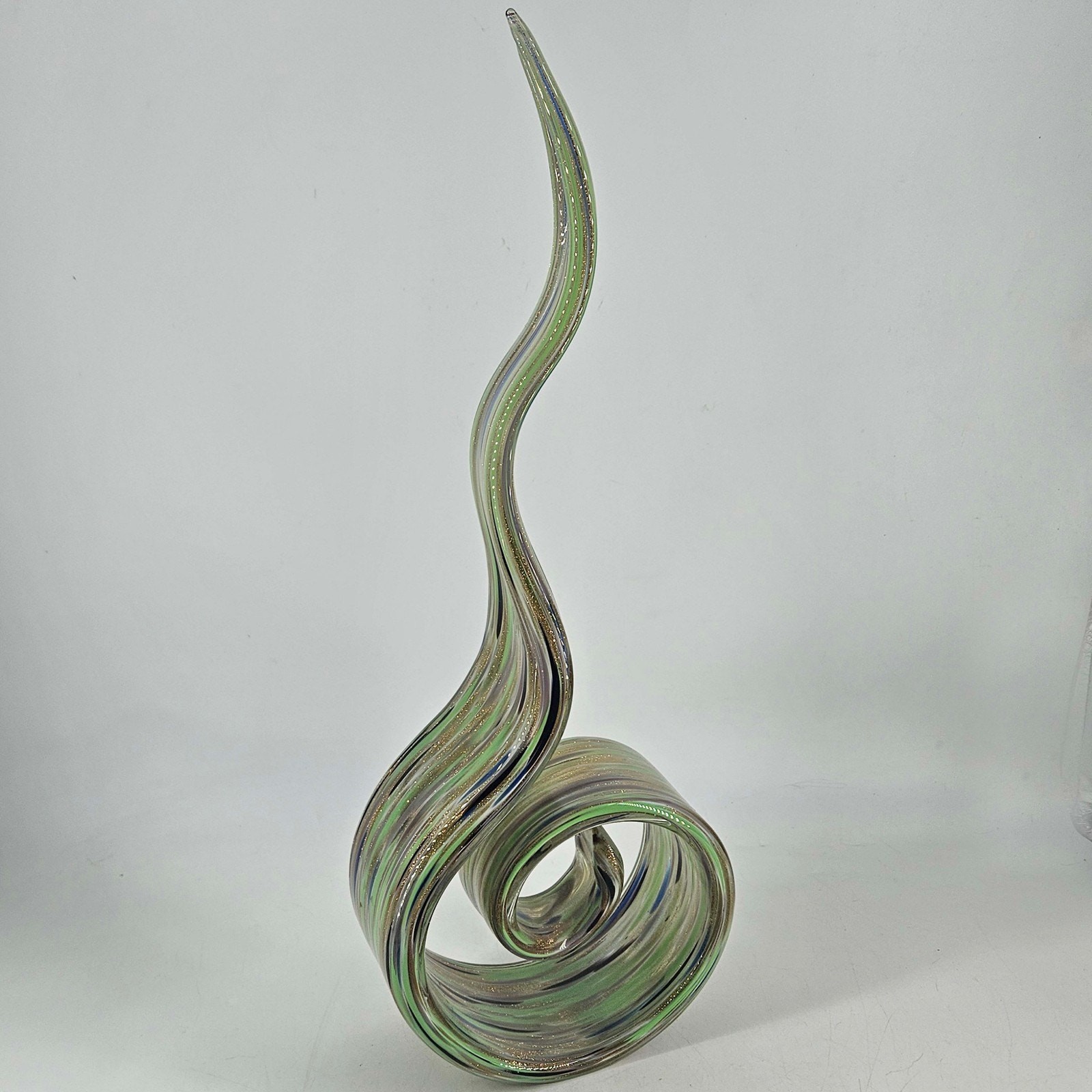 Hand Blown swirled ribbon Murano style Glass Abstract 16″ Sculpture