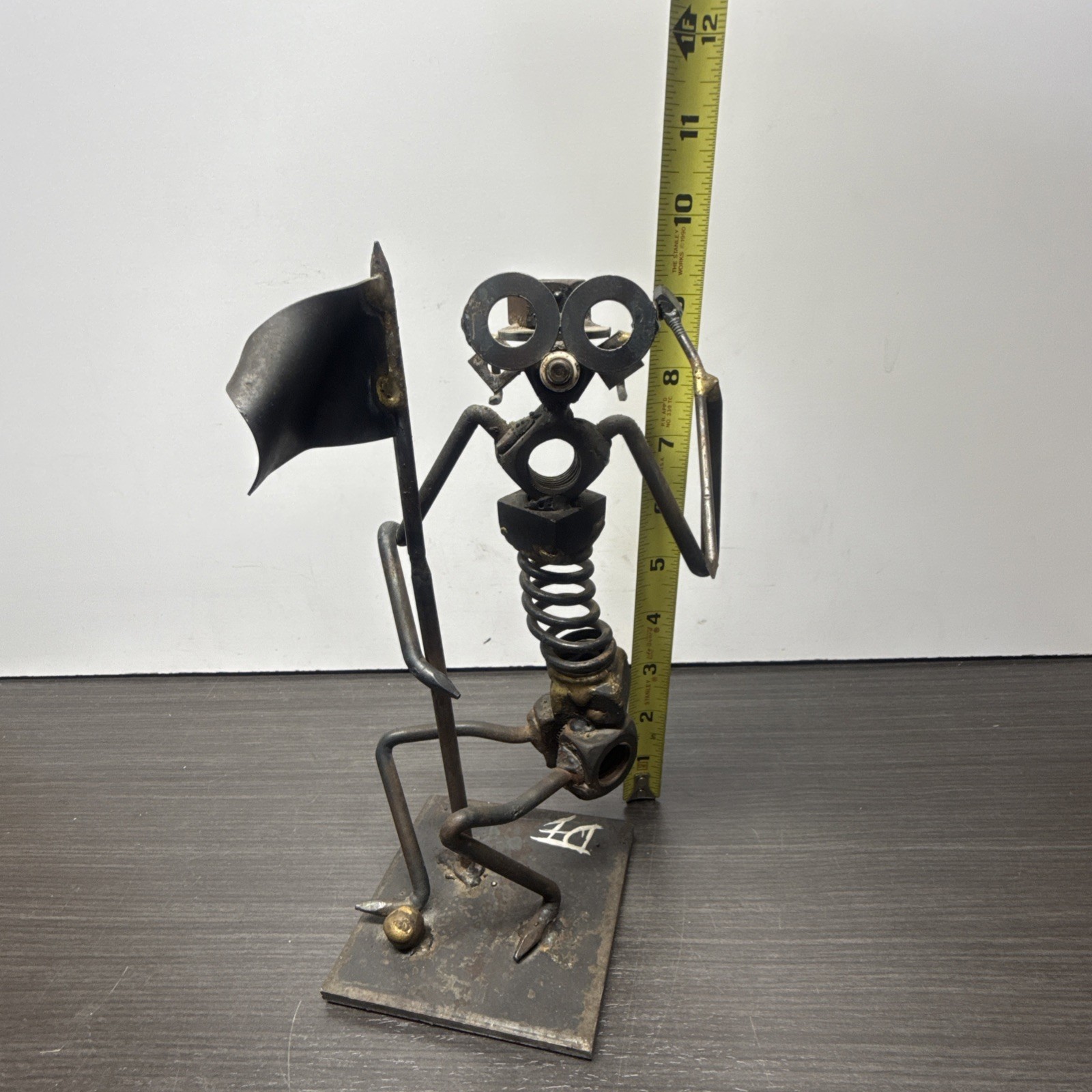 Handcrafted Metal Art Man And American Flag Welded Sculpture Figurine Punk Art