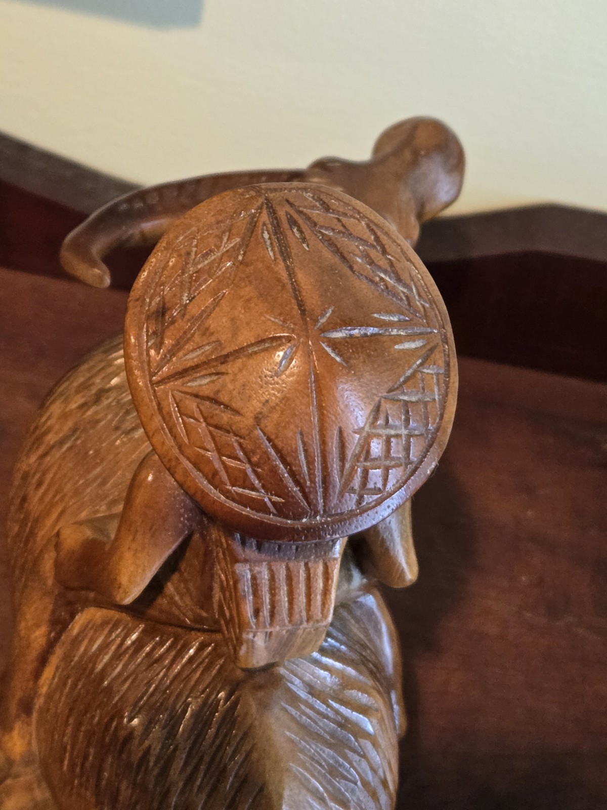 Vintage Hand Carved Wood Asian Farmer Riding Water Buffalo Sculpture Statue Ox