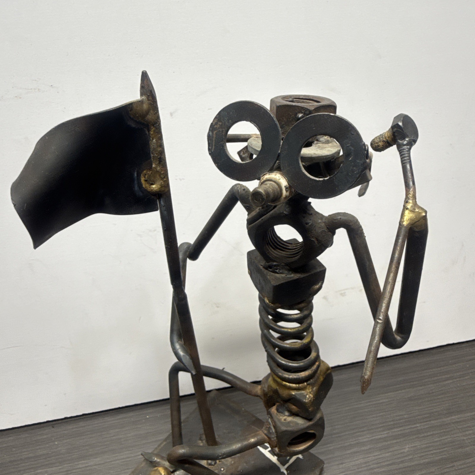 Handcrafted Metal Art Man And American Flag Welded Sculpture Figurine Punk Art