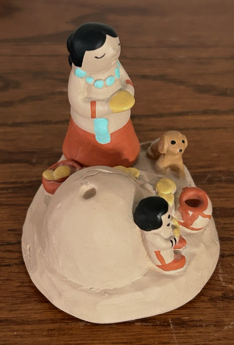 Vintage Signed Teissedre Storyteller Navajo Pottery Miniature Figurine (1986)
