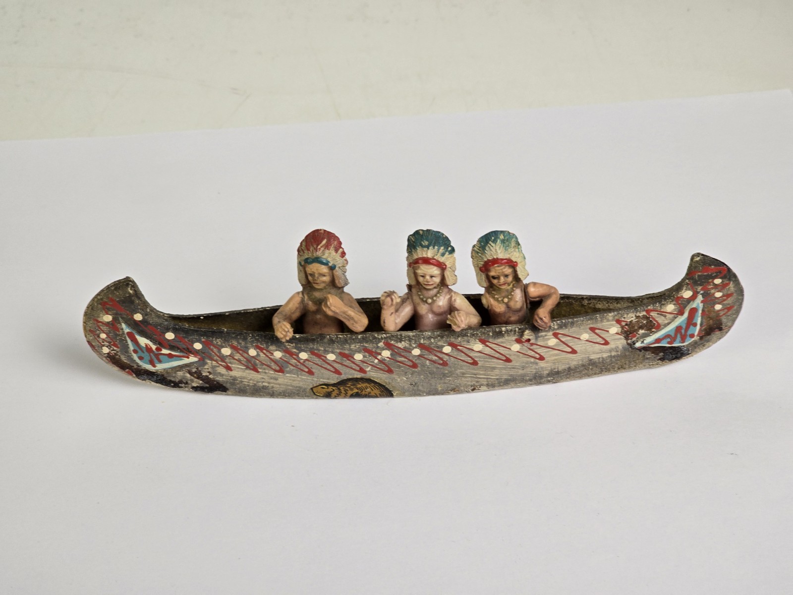 Vintage Canoe With Native American Indian Figures Maniwaki Quebec Canada