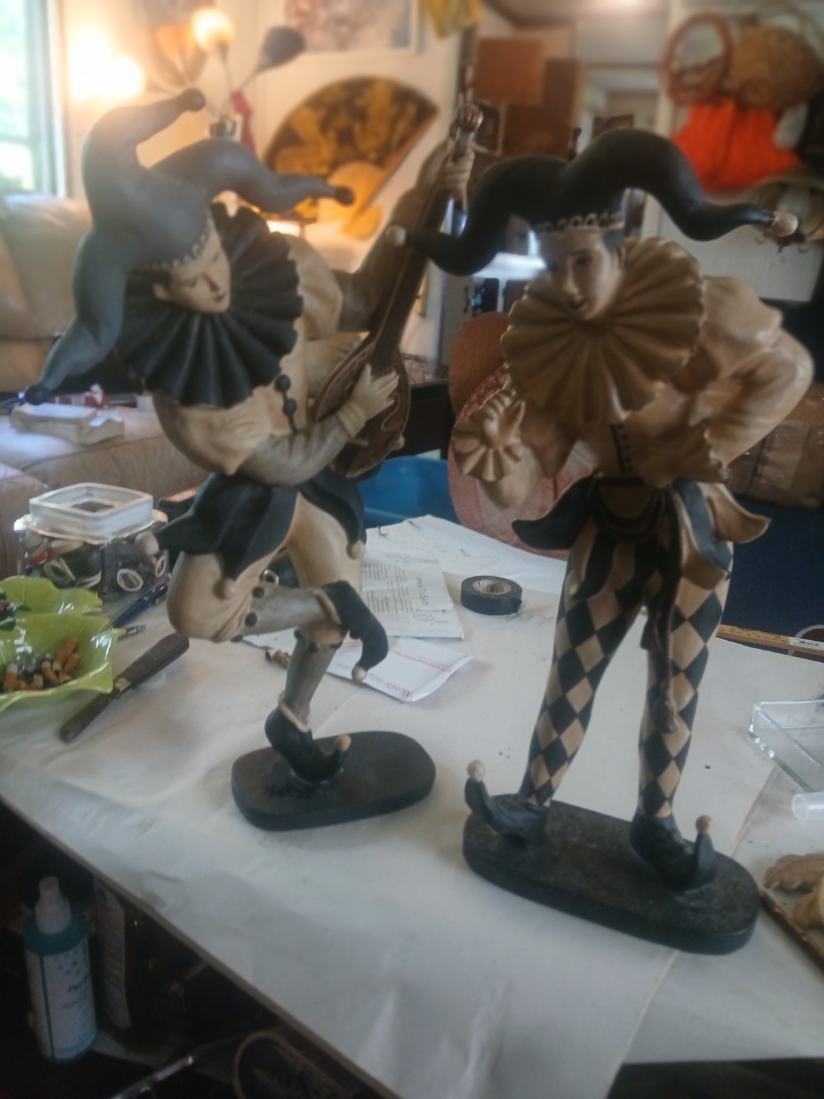 Vintage Harlequin Jester Figurines Pair 17″ Made in Philippines Model 108H –…