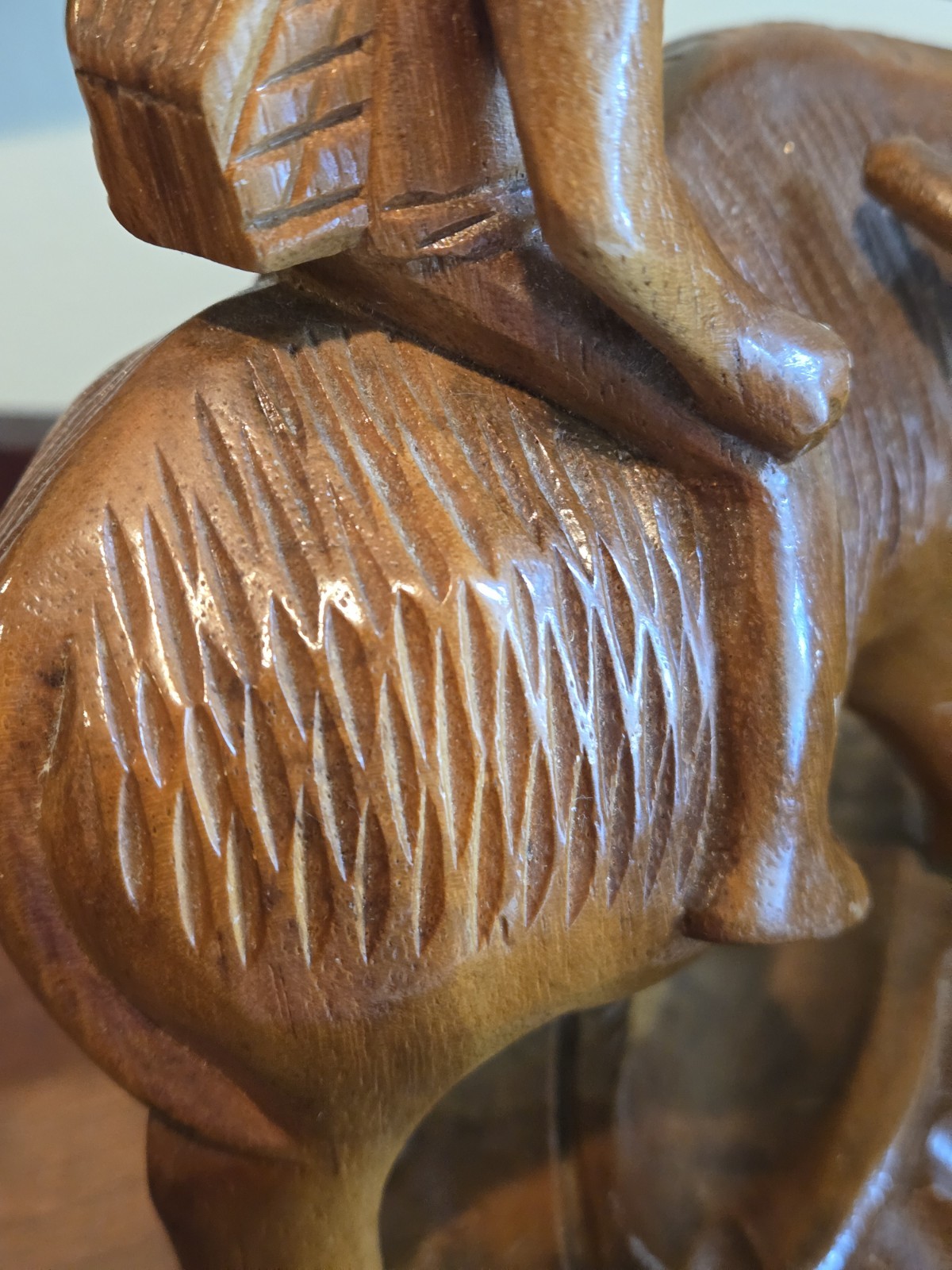 Vintage Hand Carved Wood Asian Farmer Riding Water Buffalo Sculpture Statue Ox