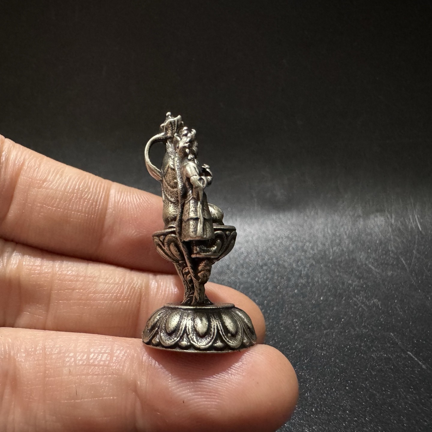 Tibetan Silver White Copper Solid Padmasambhava Two Disciples Statue Pendant