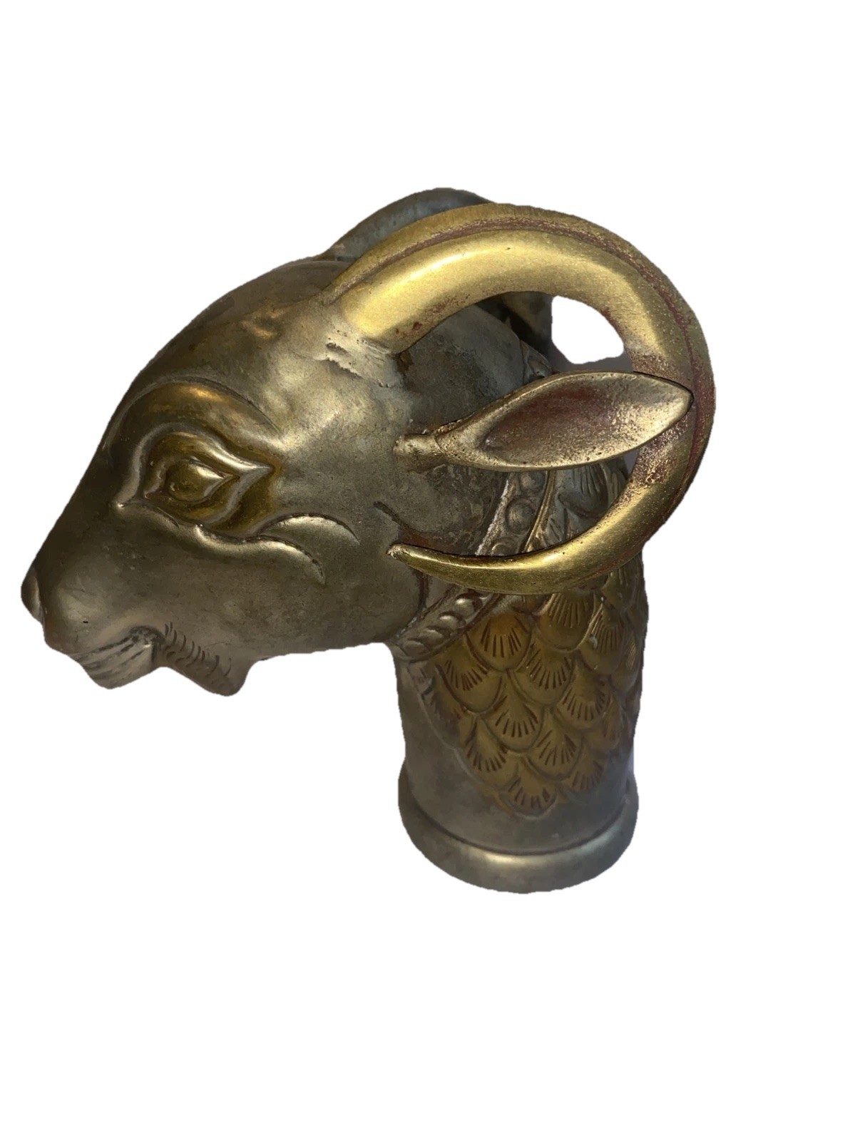Ram Head Finial Staff Mixed Metal Brass South Arabian Yemen Rare Horned
