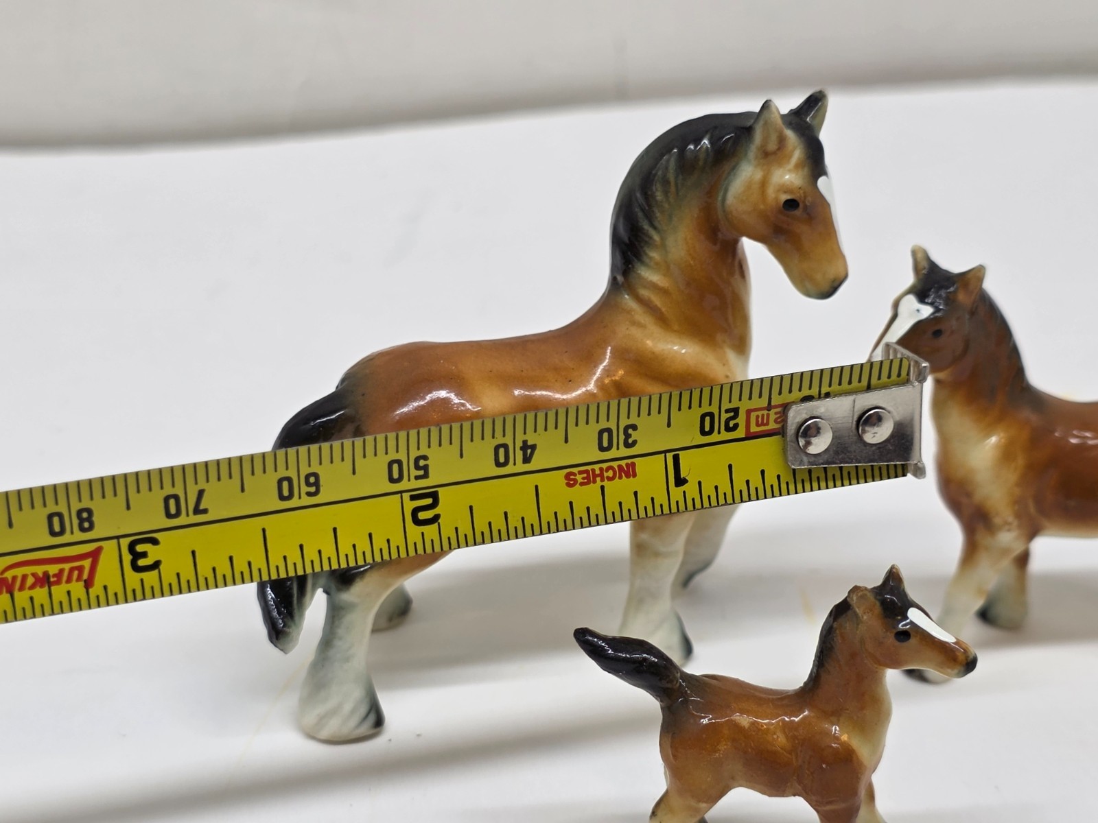 Vintage Horse Family Scene Mini Ceramic Figurine Set Clydesdale / Napcoware?