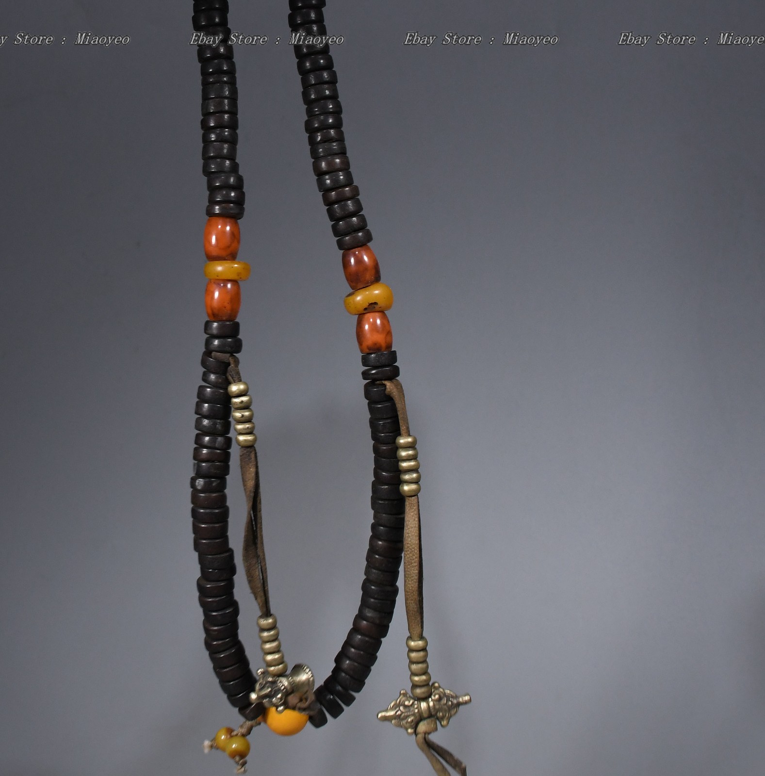 Tibetan Bracelet with Beeswax Beads & Pure Copper Vajra Bell Dorje 8 oz
