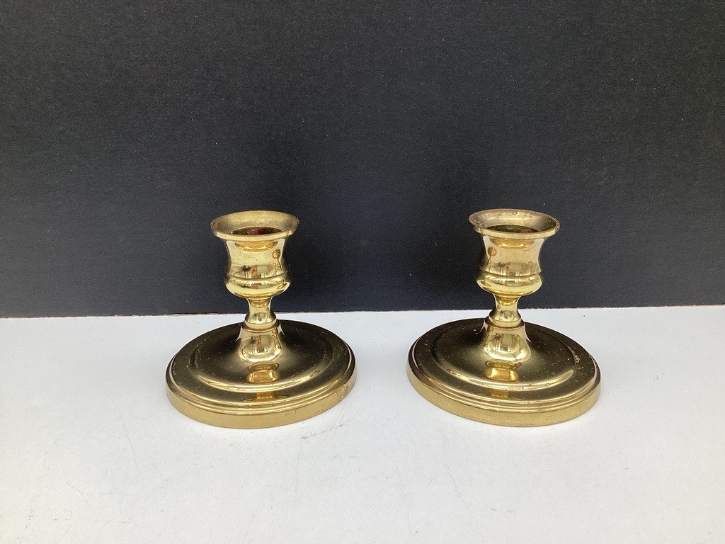 Solid Brass Baldwin USA Pair of round Base candlesticks 1 lbs – 2 3/4″ tall