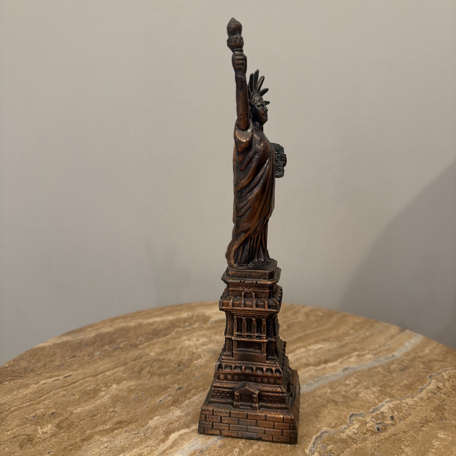 Vtg 9.5″ Statue of Liberty Bronze Monument Figurine Observation Area Pedestal