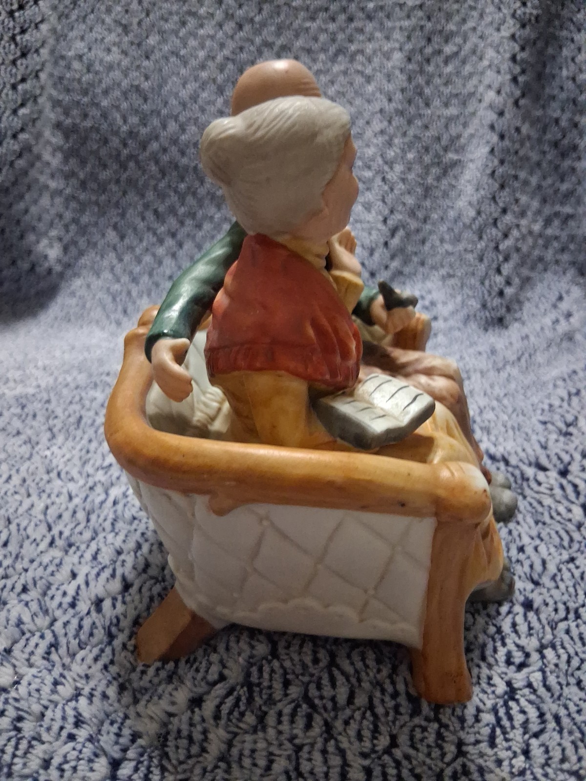 Vintage Capodimonte Old Couple Figurine Sitting on Bench Hand Painted