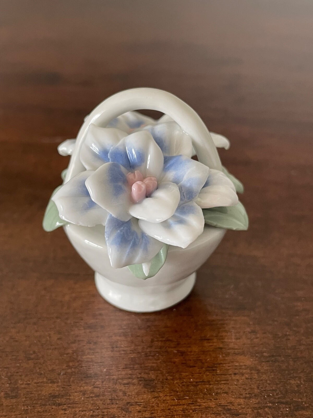 Silvestri Mini Porcelain Flower Basket unusual blue white variegated color