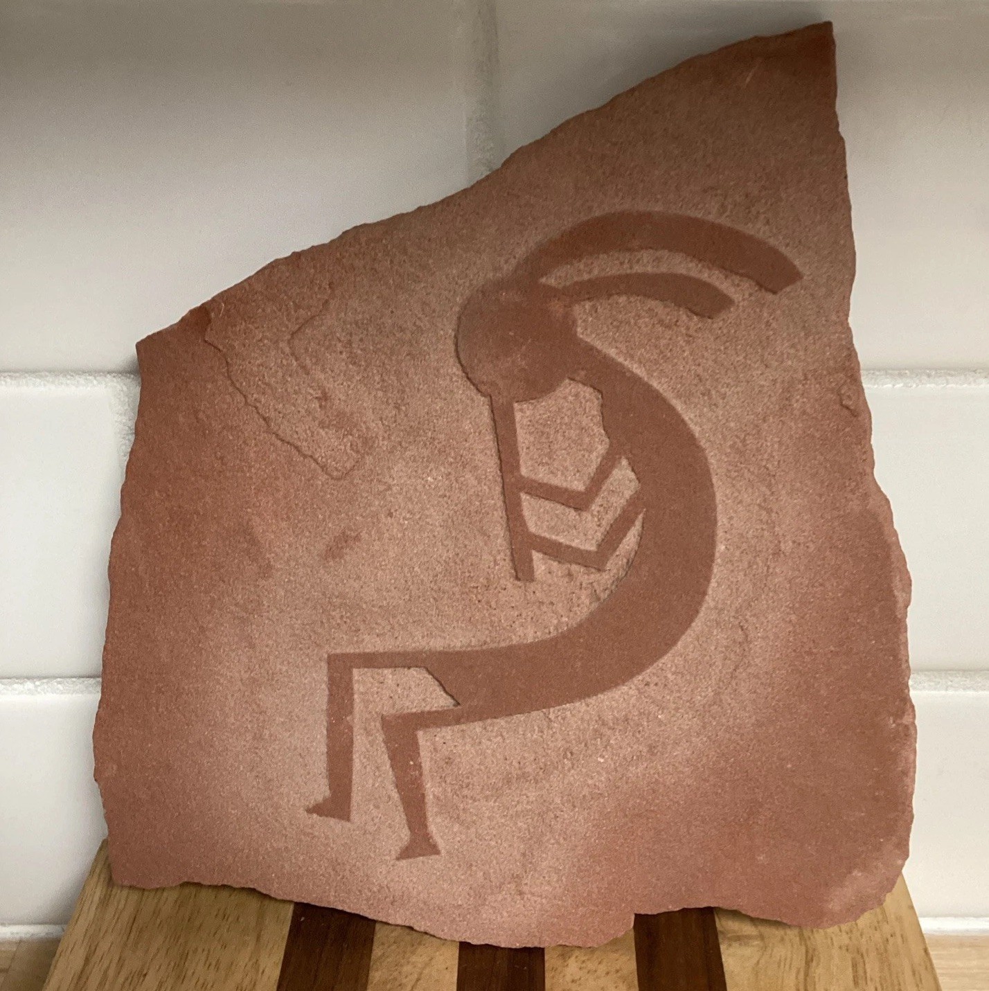 Carved Sandstone Kokopelli Flute Player Southwest Petroglyph Red Rock Art Plaque