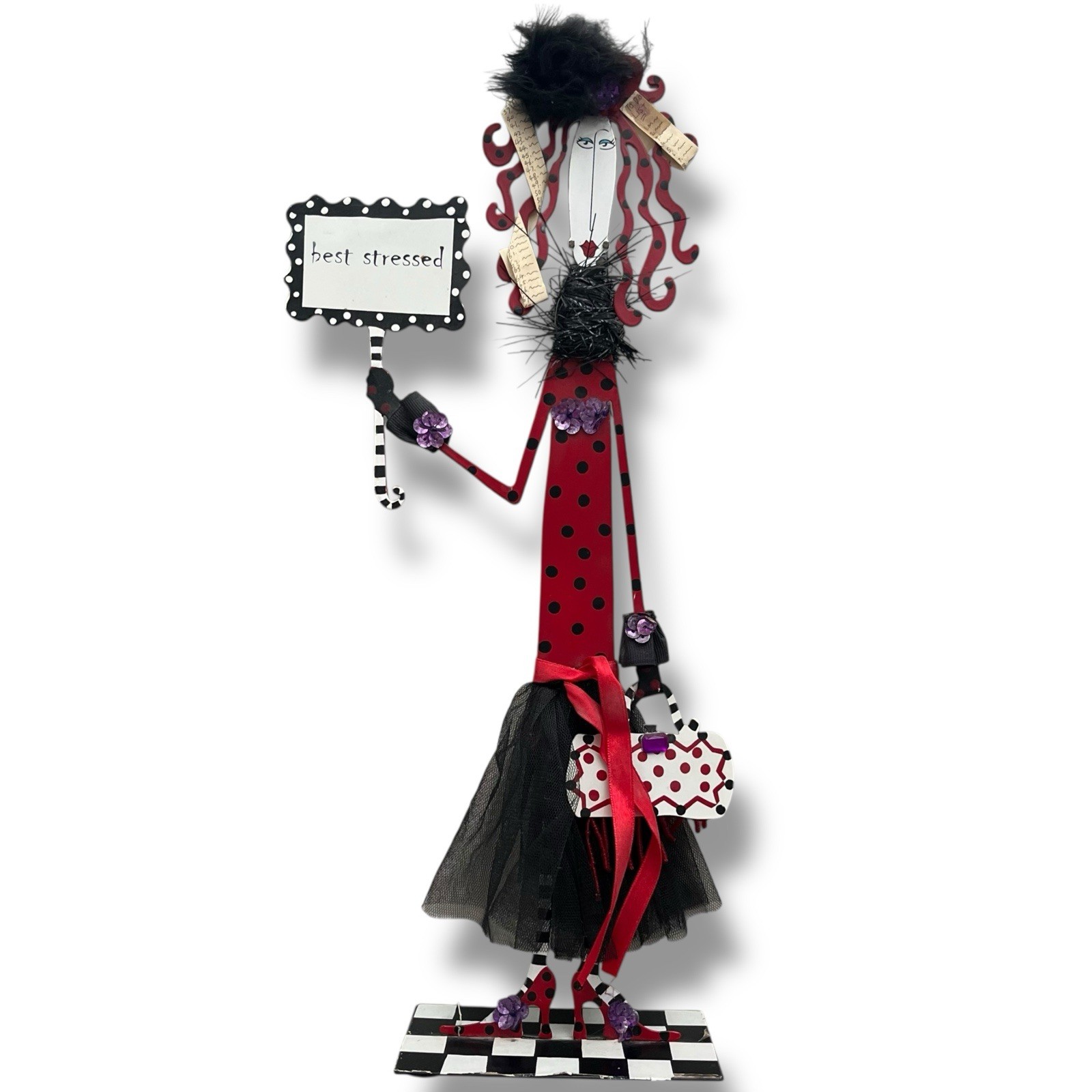 Silvestri By Joey Inc Red Metal Figurine Woman Best Stressed Whimsical Art Decor