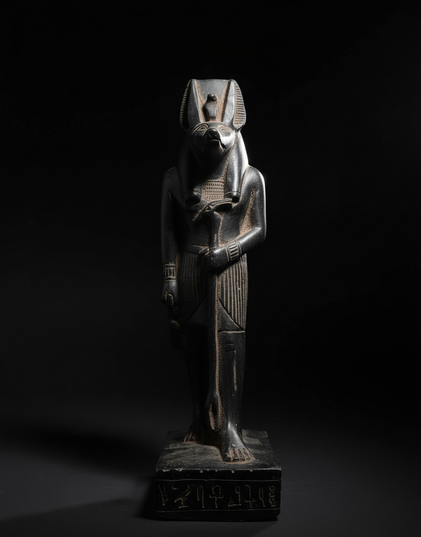 Ancient Egyptian Antiquities Statue Pharaonic of God Anubis Symbol Key of Life