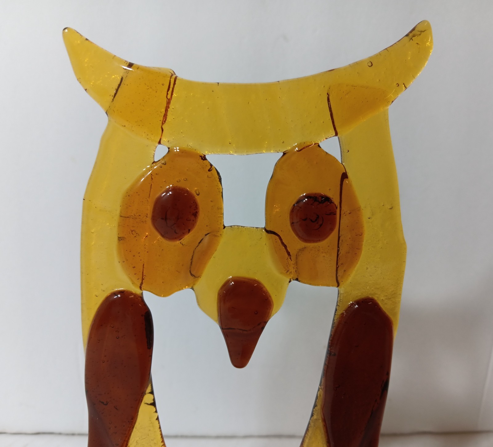 Op Art Lucite Acrylic Owl Bird Sculpture Figurine Desk Sitter Vintage Mcm