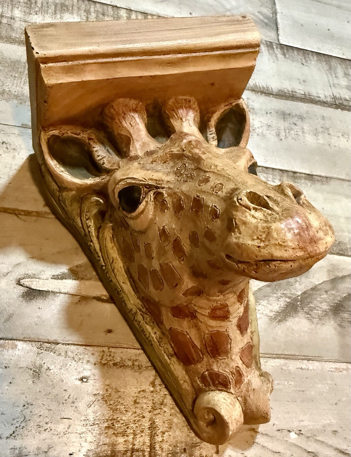Vintage 2001 9” Telle M. Stein Hand Painted Giraffe Head Wall Shelf