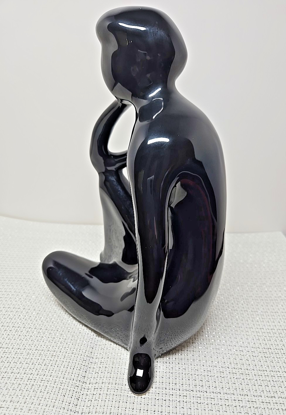 Vintage 60’s Rosenthal-Netter 10″ Black Ceramic Sculpture Thinking Man Pose EUC