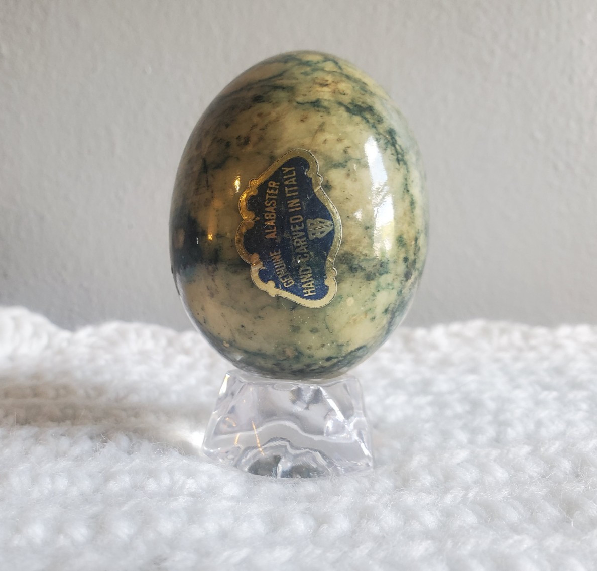 Vintage Hand Carved Genuine Green Marbled Alabaster Egg Made In Italy