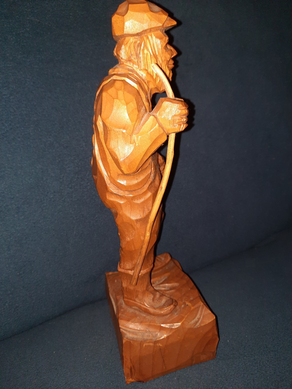 RARE Vtg Amede Godro Handcarved WOOD Fisherman Statue Quebec Artist Signed *Read