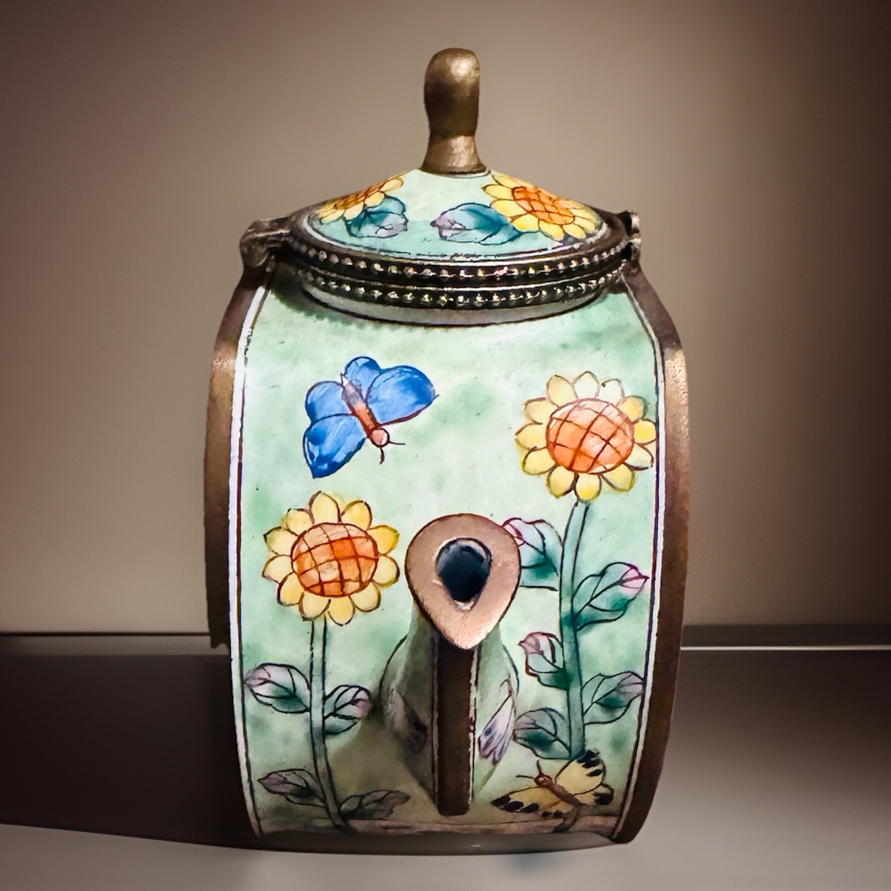 Vintage KELVIN CHEN Miniature Enamel Teapot with Rooster #1662 2001