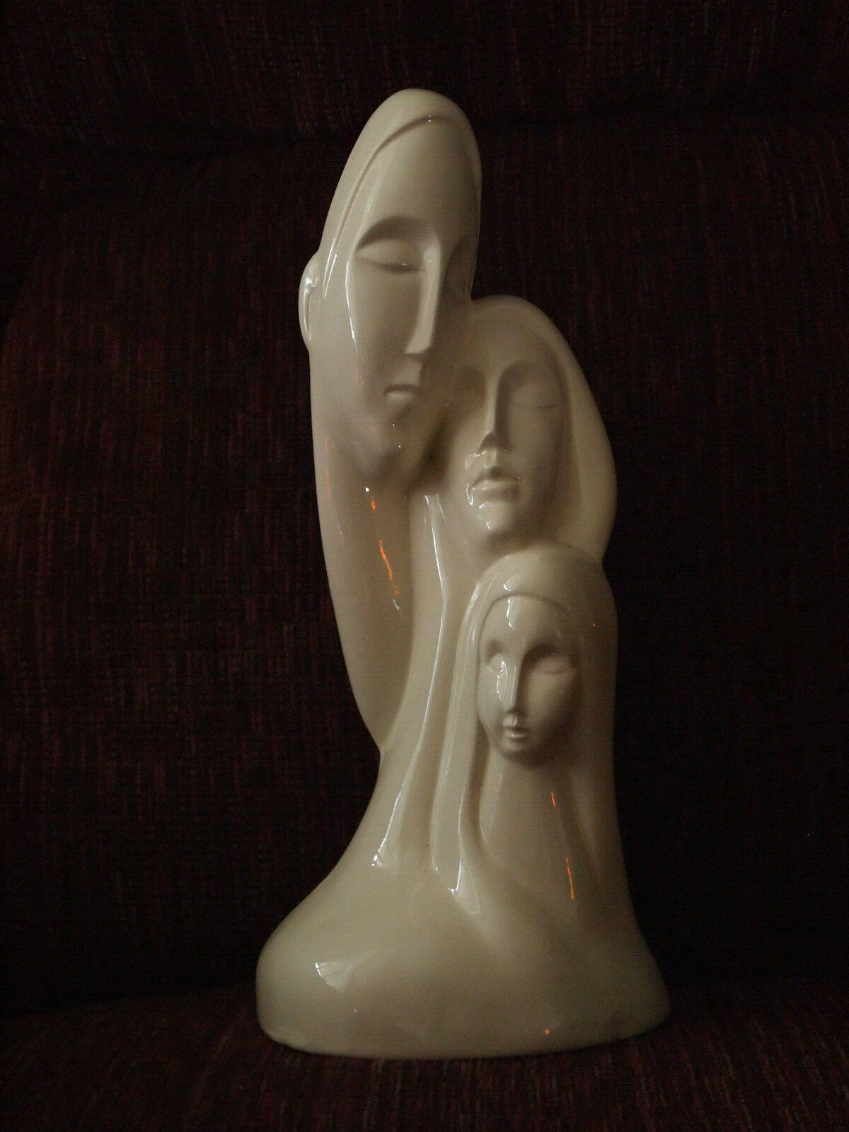 Contemporary Ceramic White Family Figurine Sculpture Statue Man Woman & Child