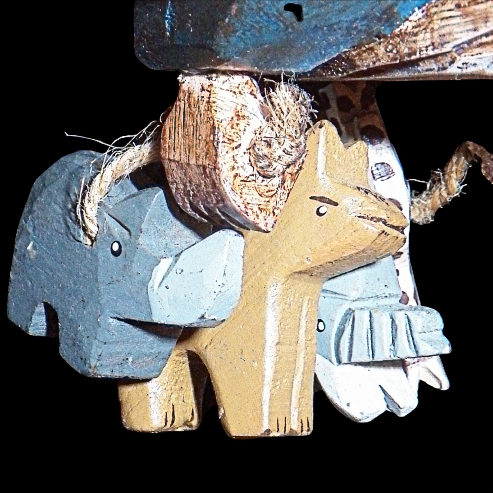 Carved Wooden Folk Art Noah with Animals Giraffe Rhino Camel Elephant 7.25 inch