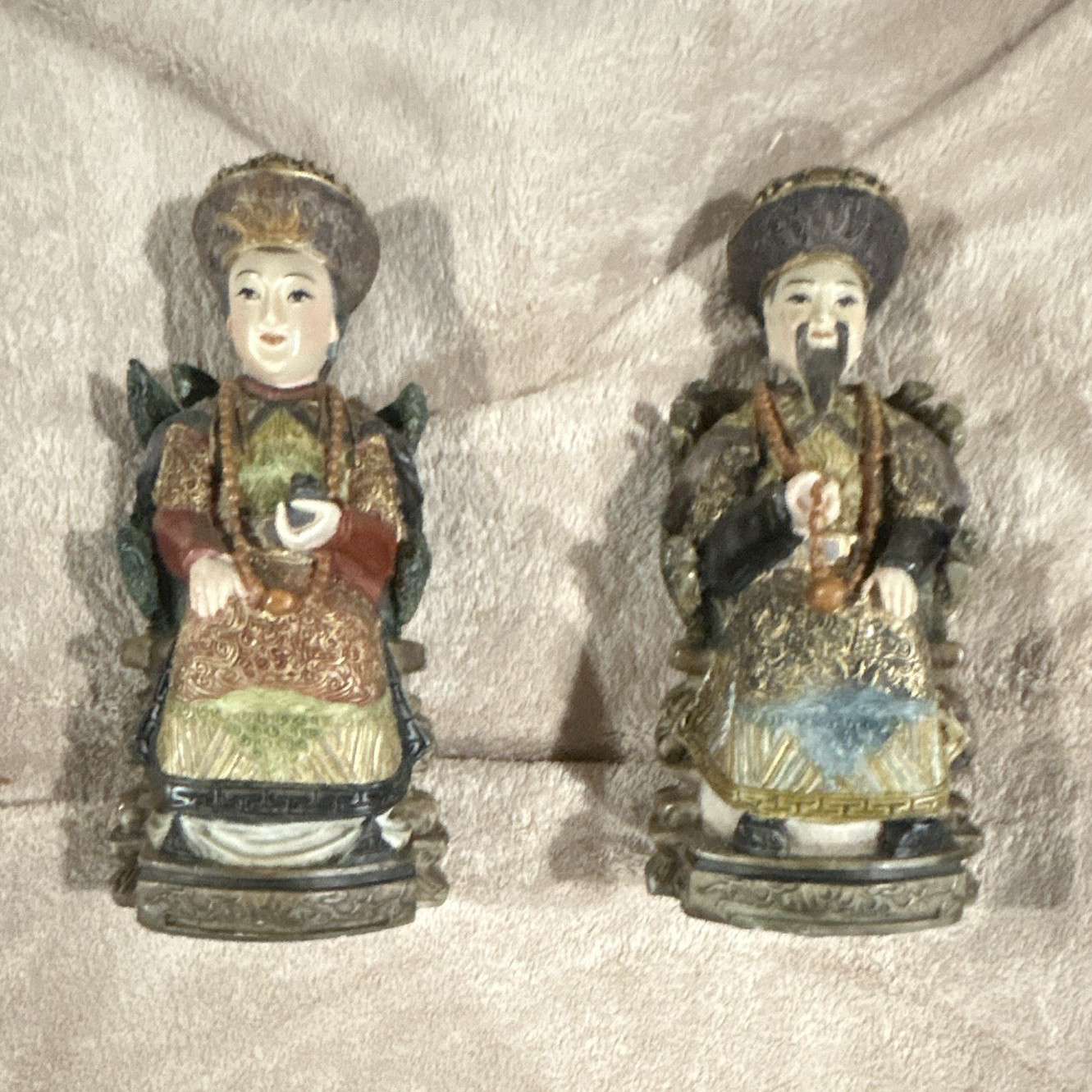 Pair of Asian vintage resin emperor and empress