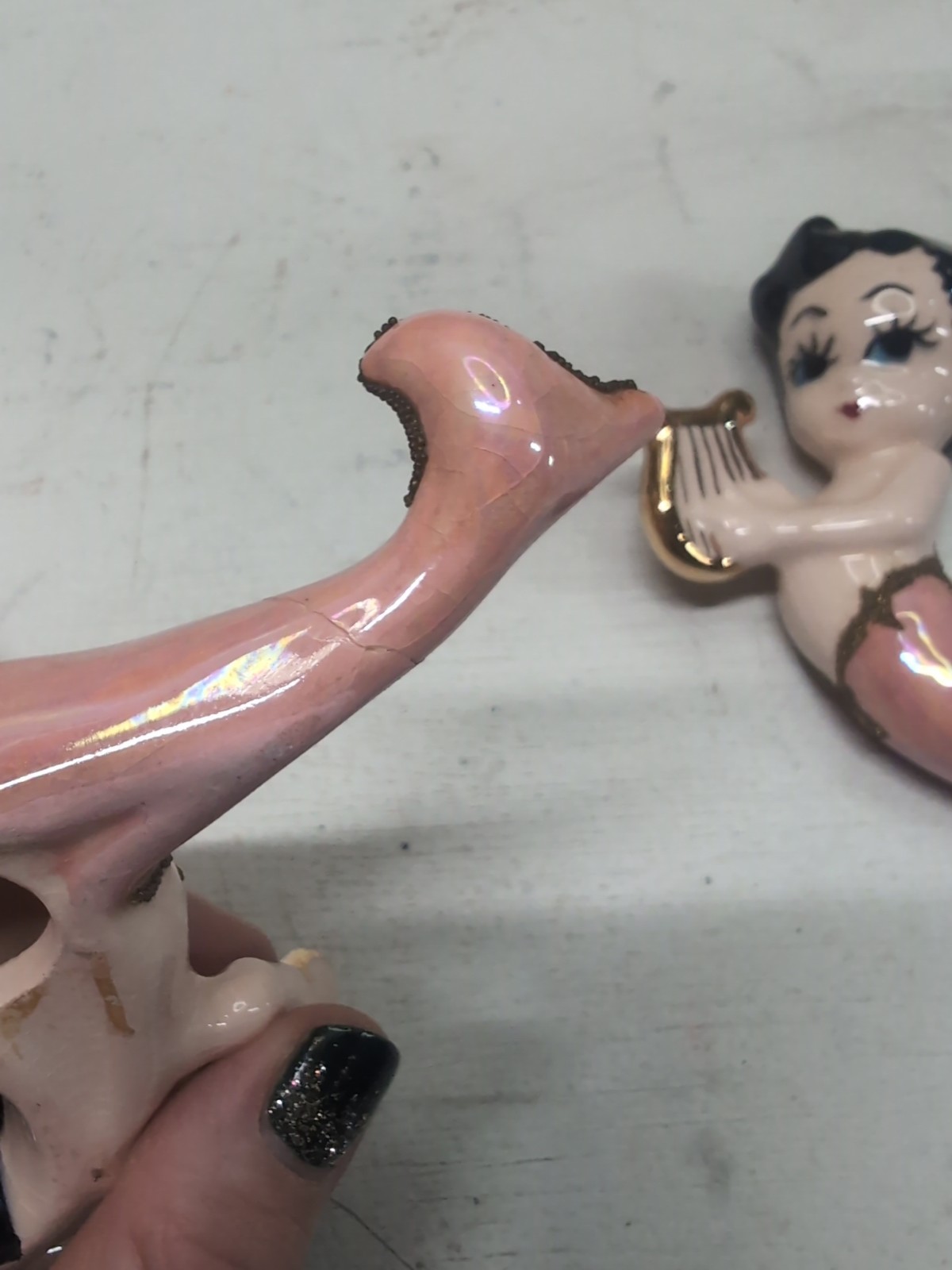 Vintage Shell Pink Mermaid Wall Plaques Gold Accents Mirror And Harp
