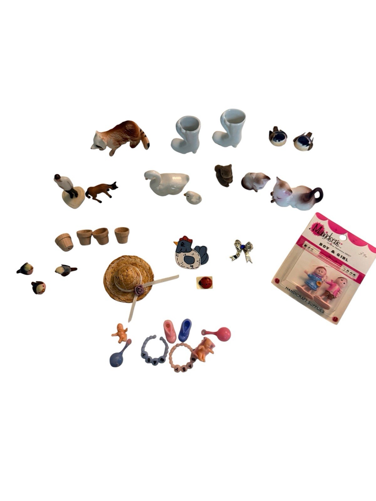 Miniatures Figurines Dollhouse Shadowbox Vintage Animals Goose Cat Misc Lot