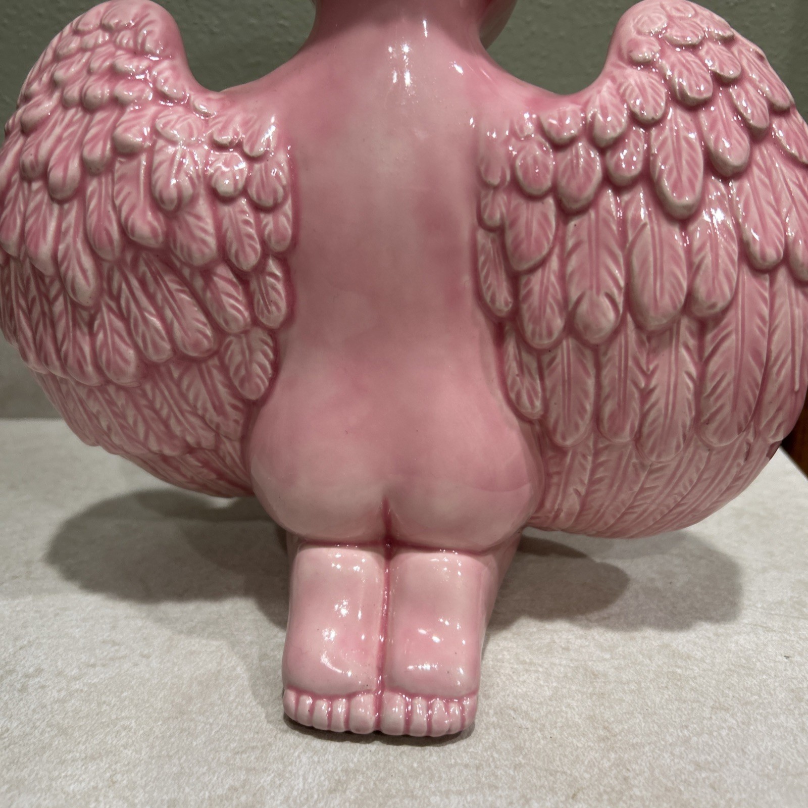 Angel Cherub Figure Kneeling Praying Hands Wings- 10″ Tall- Pink Gloss