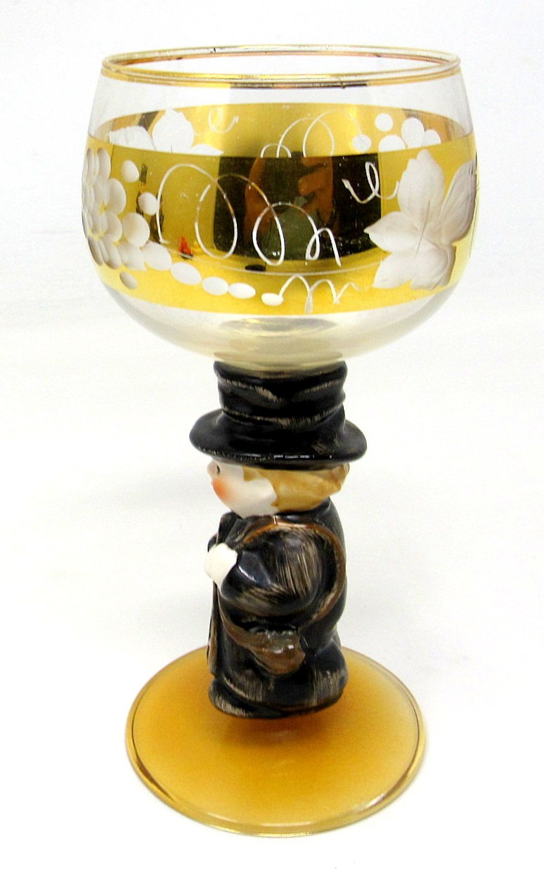 Chimney Sweep Wine Glass Goebel Bockling Porcelain 4oz Ladder Gold 6in Vintage