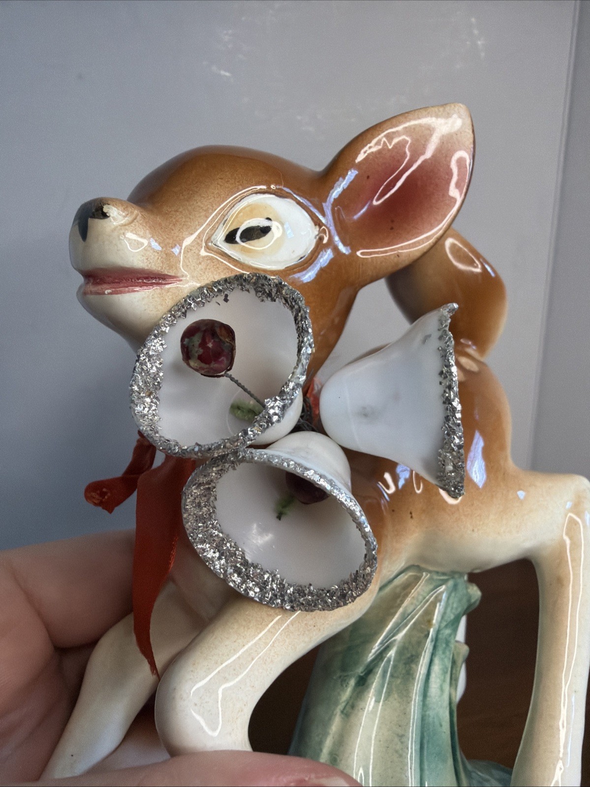 Vintage MCM Ucagco Occupied Japan Christmas Fawn Deer Figurine 7″